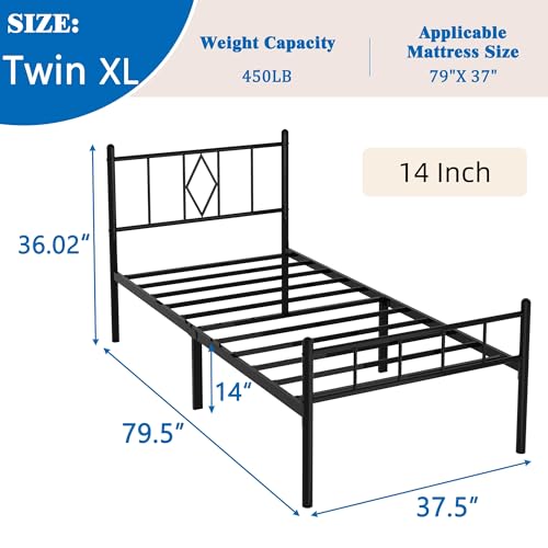 Full Size Metal Platform Bed Frame with Headboard, Black U138819
