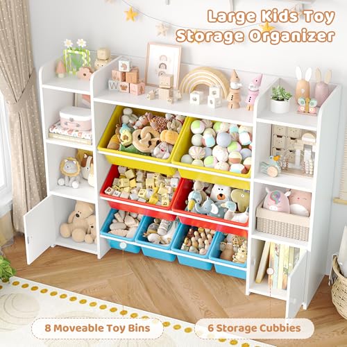 FOTOSOK 55" Toy Storage Organizer with 8 Bins and Bookshelf, Pink J681345