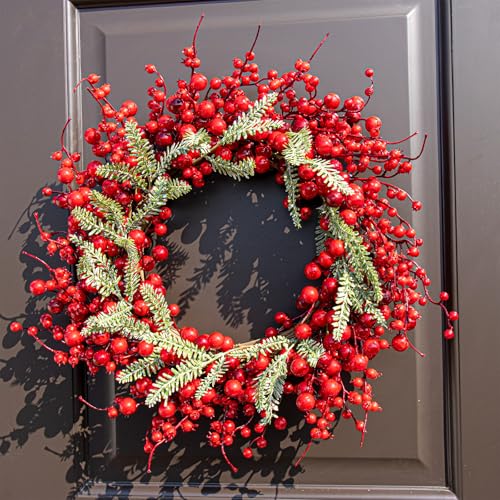 20 Inch White Christmas Wreath with White Berry Fir Pine Needle F528