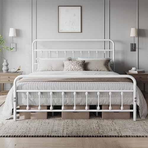 Yaheetech Classic Metal Platform Bed Frame with Victorian Headboard, Full Size Black T81083