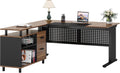 Large Computer Desk with File Cabinet, 63 Inch Executive Desk L Shaped Office Desk, Business Furniture Desk Workstation for Home Office, Brown and Black
