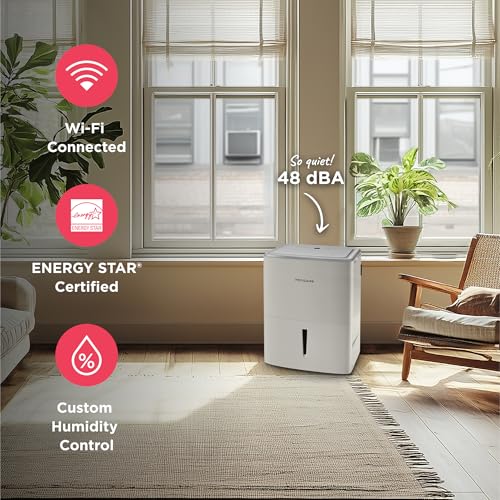 Frigidaire 50-Pint Portable Dehumidifier with Wi-Fi for Medium/Large Rooms, White Q334986