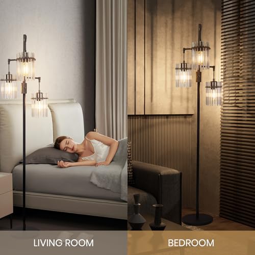 Industrial Floor Lamp with Glass Lampshade, Dimmable, Tall for Living Room F9646