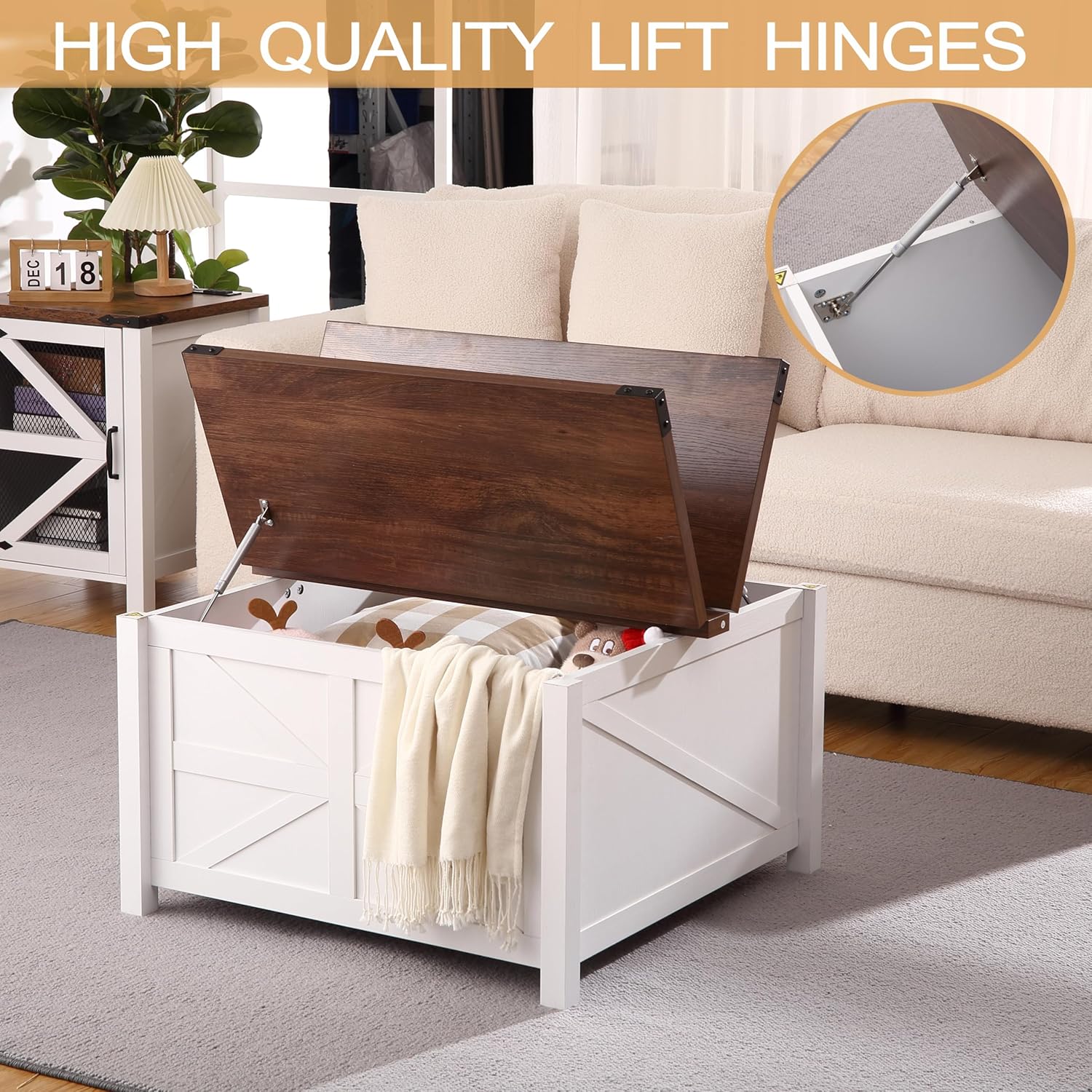 Farmhouse Square Coffee Table with Hidden Storage W430