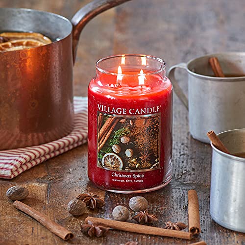 Village Candle Christmas Spice Large Glass Apothecary Jar Scented Candle, 21.25 oz V306