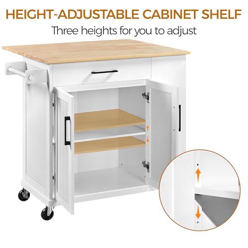 Yaheetech Rolling Kitchen Island Cart with Drop Leaf, Rubberwood Breakfast Bar with Storage V538