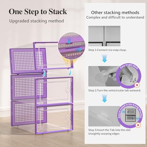Kuject X-Large Clear Plastic Stackable Shoe Storage Boxes, 12 Pack, Blue Y142131