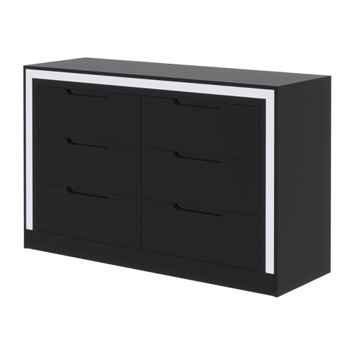 6 Drawer Dresser with LED Light for Bedroom, Black Y421