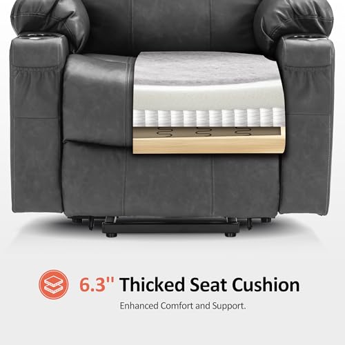 MCombo Power Lift Recliner Chair for Elderly with Heat and Massage, Faux Leather, Black V60394