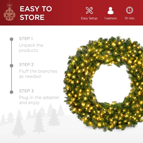 Best Choice Products 60in Pre-Lit Fir Christmas Wreath with 300 LED Lights E577048