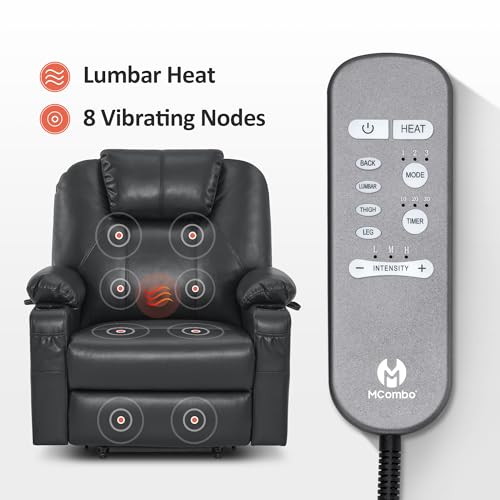 MCombo Power Lift Recliner Chair for Elderly with Heat and Massage, Faux Leather, Black V60394