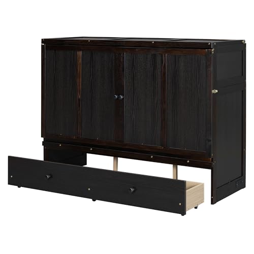 Harper & Bright Designs Queen Murphy Bed Cabinet, Solid Pine, Espresso W128