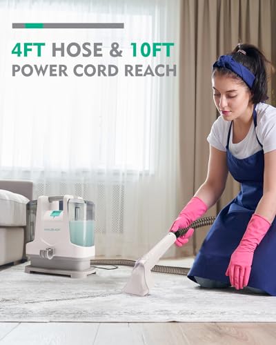 HAUSHOF Portable Carpet and Upholstery Cleaner, Lightweight Handheld for Pet Stains, White & Light Grey U80538