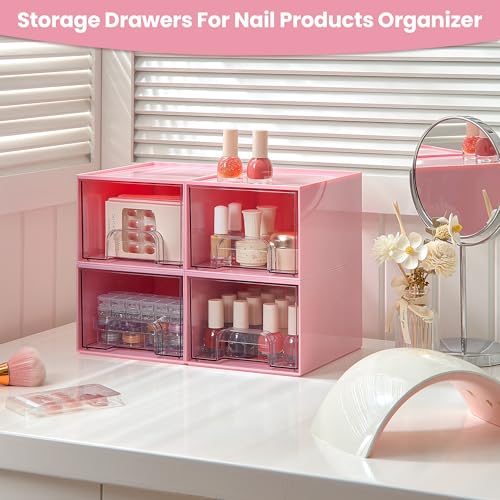 Vtopmart 4 Pack Clear Stackable Storage Drawers for Bathroom Makeup Organizer D5159