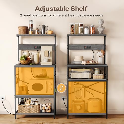 SUPERJARE Kitchen Bakers Rack with Power Outlet, Coffee Bar Table, Rustic Brown W637