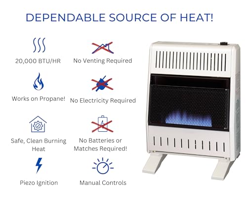 ProCom ML300HBA-B Ventless Liquid Propane Blue Flame Heater with Base Feet K420