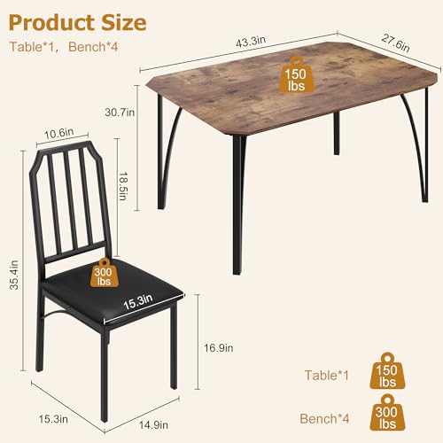 GAOMON Dining Table Set for 2 with Cushion Seats, Rustic Brown L77092