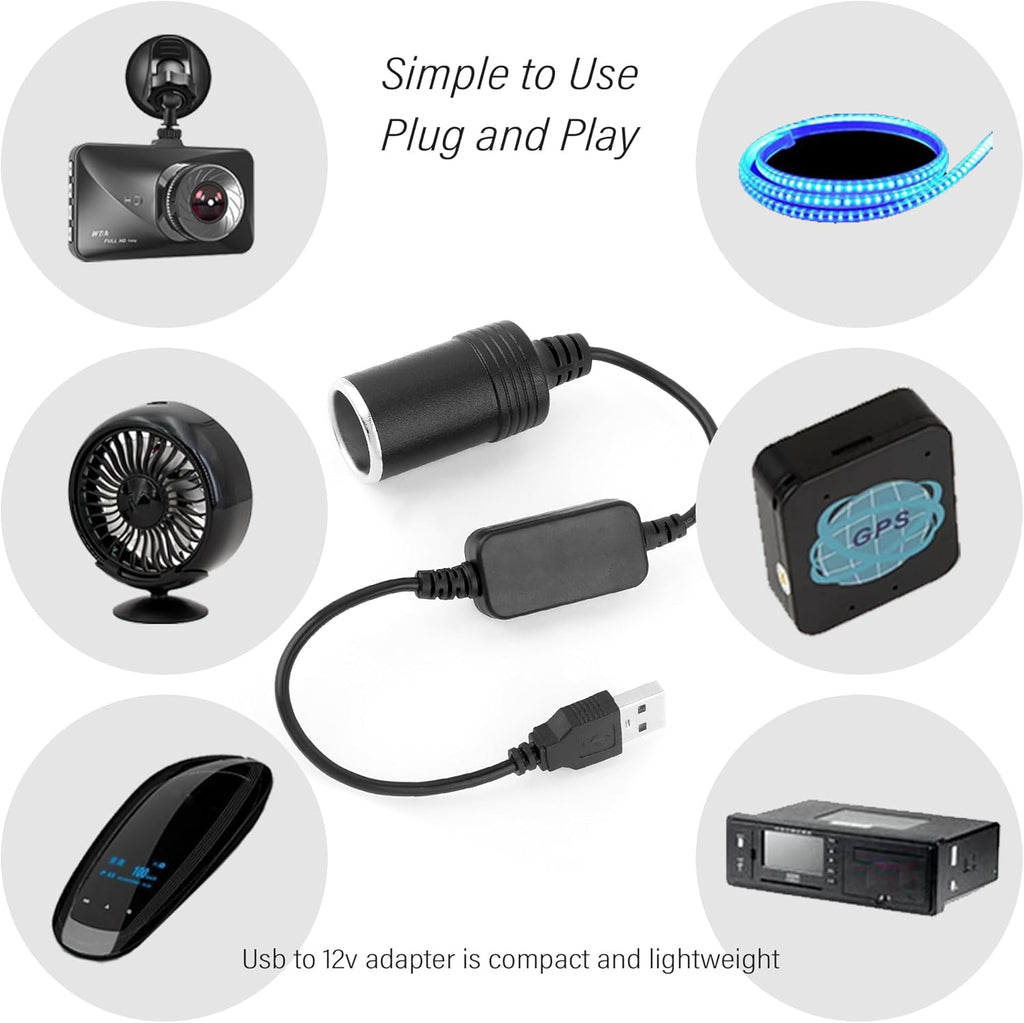 USB to Cigarette Lighter Adapter 12V for Car, Dash Camera, GPS U97148