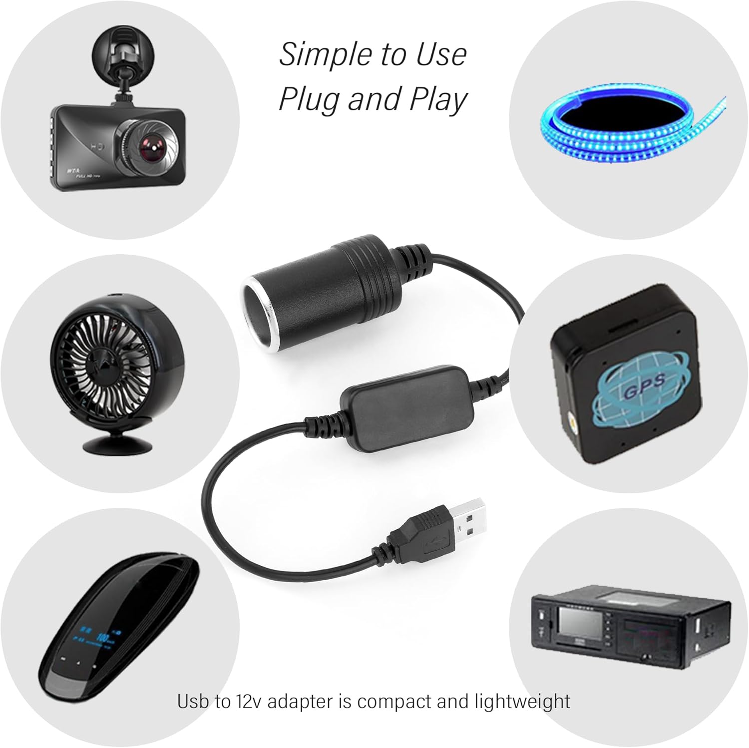USB to Cigarette Lighter Adapter 12V for Car, Dash Camera, GPS U97148