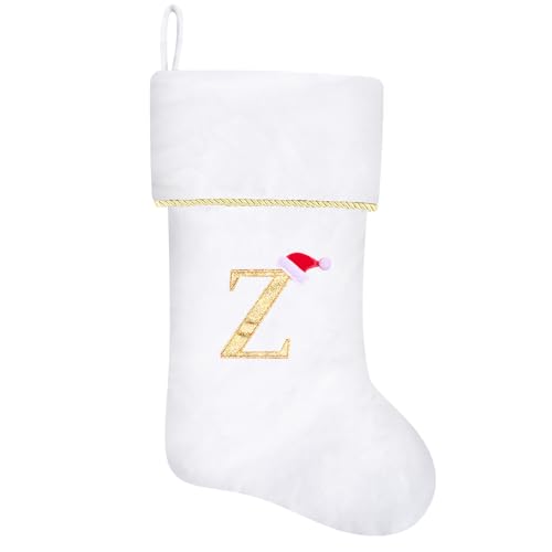 20 Inches Initial Monogram Blue Velvet Christmas Stocking with Gold Trim U394
