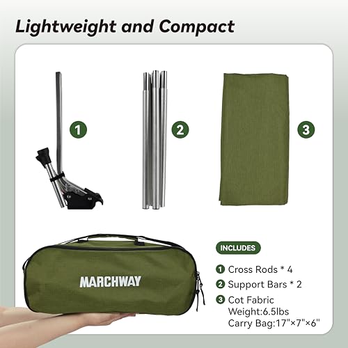 MARCHWAY Lightweight Folding Tent Camping Cot Bed with Lever Lock, Portable, 330Lbs (Black) R945221