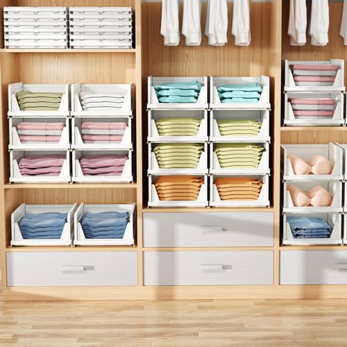 CTSNSLH 5 Pack Folding Closet Organizers Storage Box, Stackable Bins, White B5705