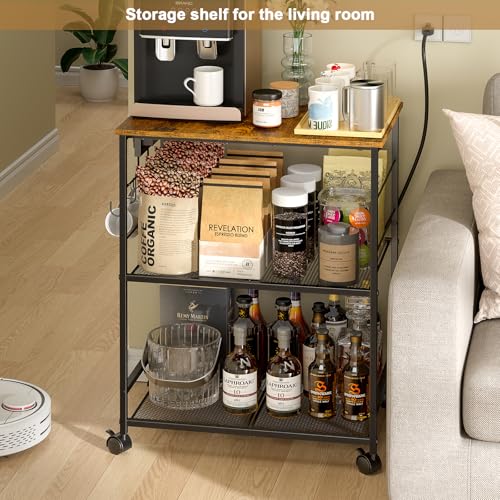 Rolling Kitchen Microwave Cart with Storage, Lockable Wheels S489447