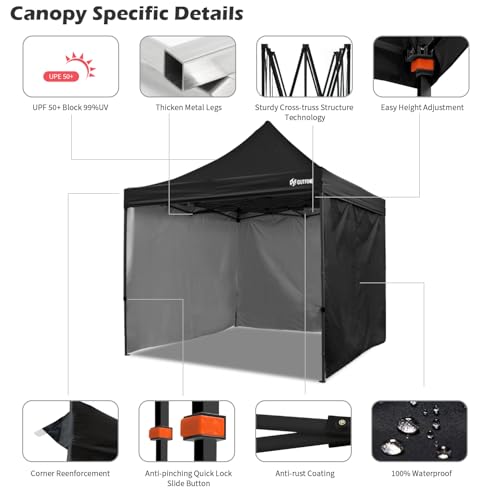 OUTFINE Heavy Duty 10x10 Pop Up Canopy Tent with 3 Side Walls, White Q980400