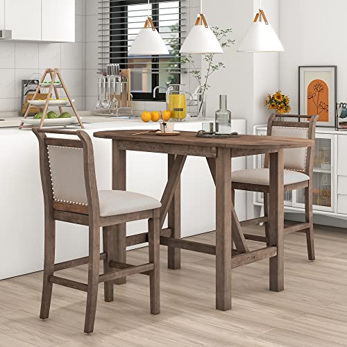 LUMISOL 3 Piece Drop Leaf Table Set with 2 Chairs, White H249