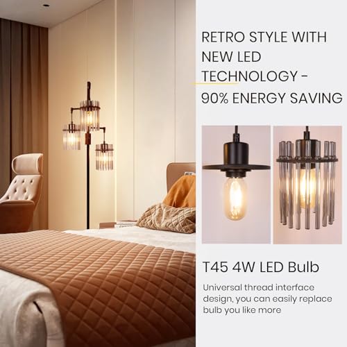 Industrial Floor Lamp with Glass Lampshade, Dimmable, Tall for Living Room F9646