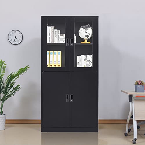 Metal Storage Cabinet with Doors and Shelves, 71" Locking Steel, White L799