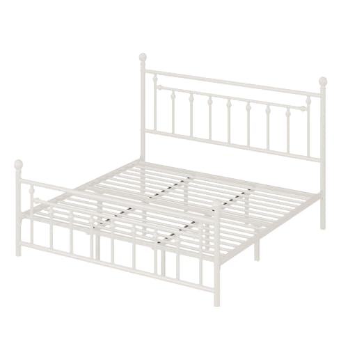 Allewie 14 Inch Full Size Metal Platform Bed Frame with Victorian Headboard, Black E84939
