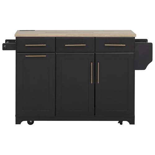 Merax Kitchen Island with Storage, Rolling Table with Drop Leaf, Black Z411