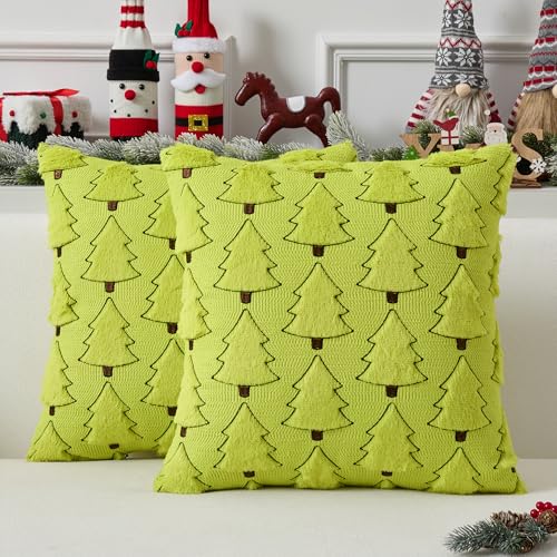 UGASA Star Christmas Decorative Pillow Covers 18x18 Inch Set of 2 Dark Green Q9265