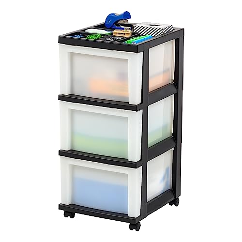 IRIS USA 4-Drawer Plastic Rolling Storage Cart with Wheels, Black/Pearl E270856