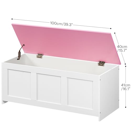 HOOBRO Storage Bench, 39.3" Retro Wooden Chest with Lift Top, White and Walnut C2921