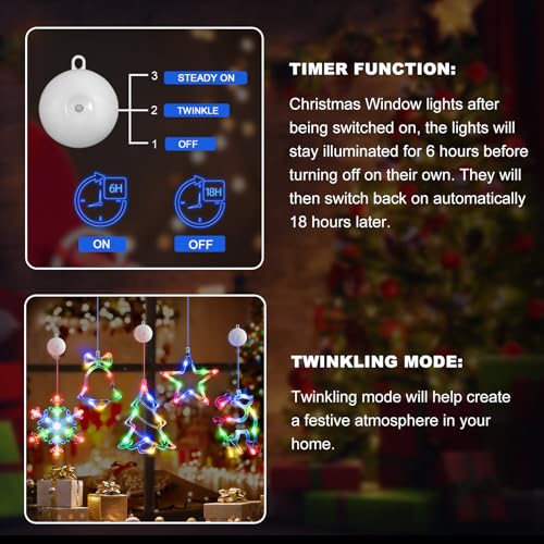 5Pack Christmas Window Lights Snowflake LED with Timer Battery Powered U214