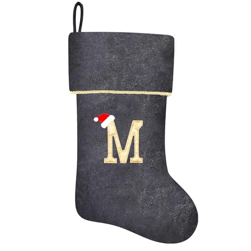 20 Inches Initial Monogram Blue Velvet Christmas Stocking with Gold Trim U394