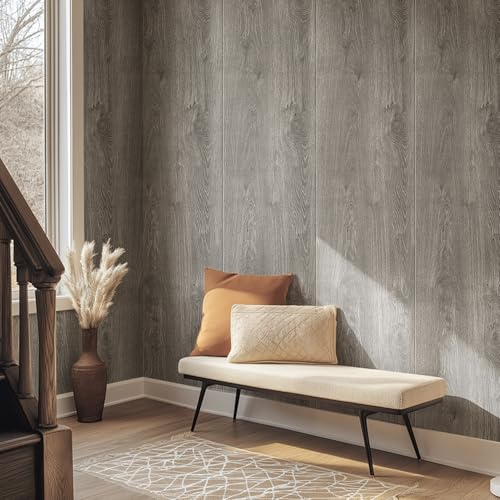 Luxury Wood Grain Peel and Stick Vinyl Flooring Roll 17.72" x 118" Grey R228