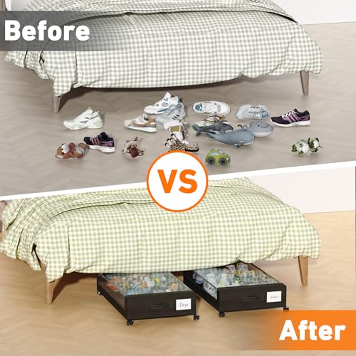 Under Bed Storage with Wheels, 2-Pack XXL 60L Metal Drawer, Black S2866