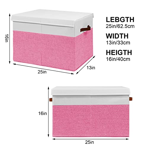 Large Toy Storage Box with Lid and Dividers for Kids, Beige and White X95078