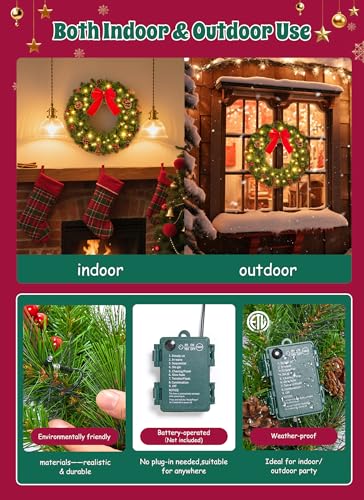 24 Inch Prelit Christmas Wreath with LED Lights for Front Door B9710