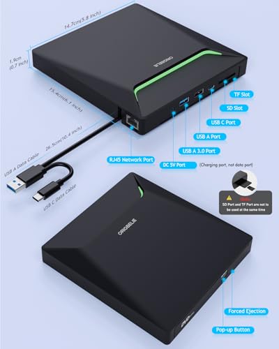External CD DVD Drive for Laptop, USB 3.0 Type-C, Slim Portable Burner T70166