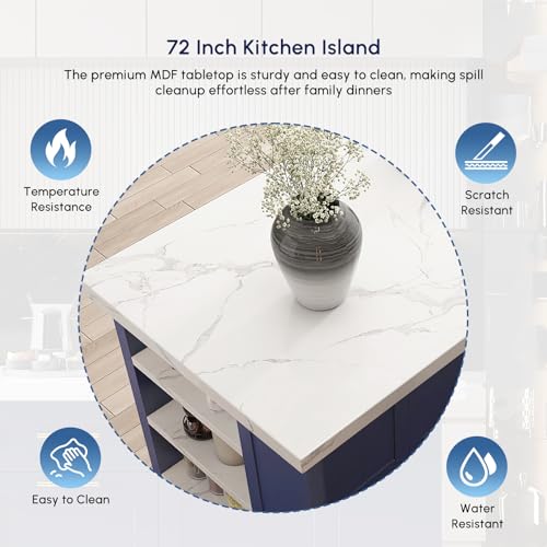 homary 72" Kitchen Island with Storage, White Dining Table with Seating & 3 Drawers H6352