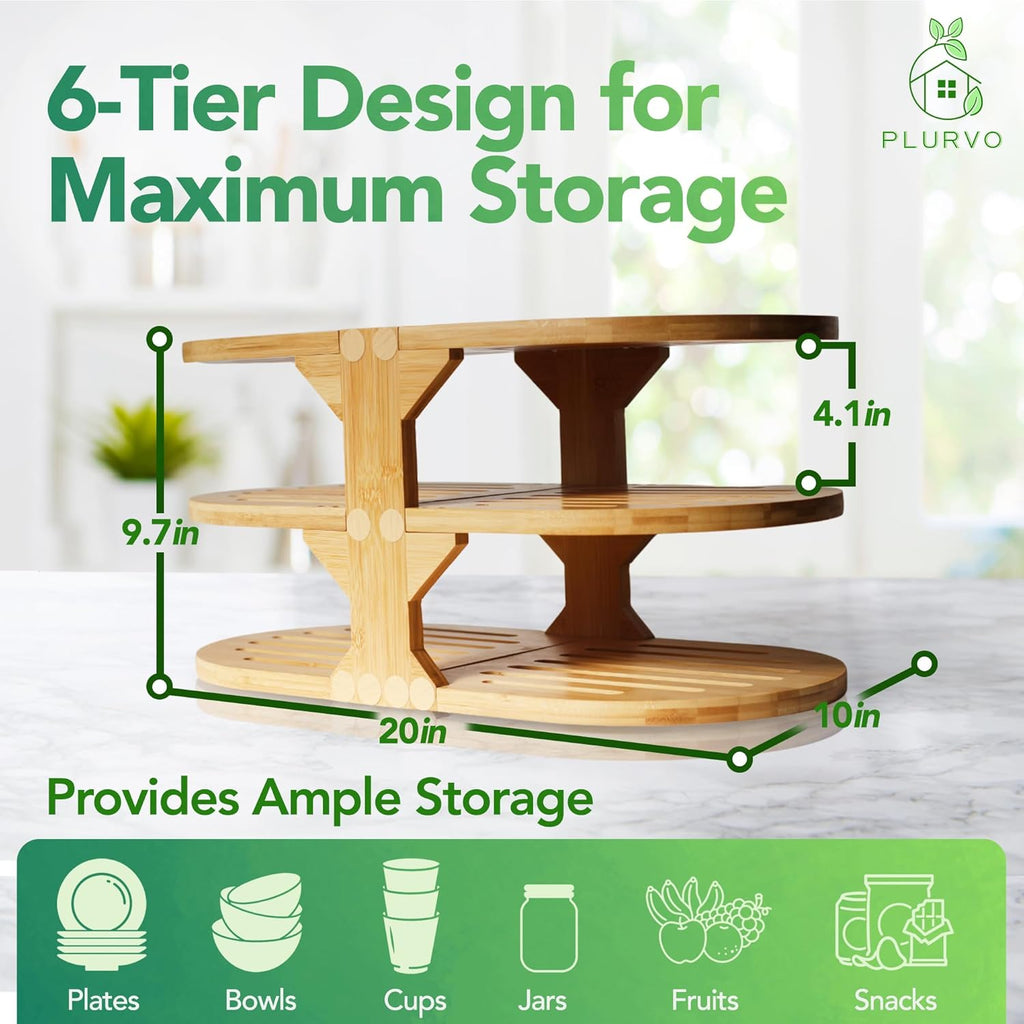 Bamboo 6-Tier Plate Organizer for Cabinet, 20" Wide D49210