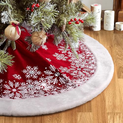GMOEGEFT Christmas Tree Skirt 48 Inches Red Velvet K716366