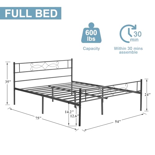 VECELO Full Size Metal Platform Bed Frame with Headboard Y375294
