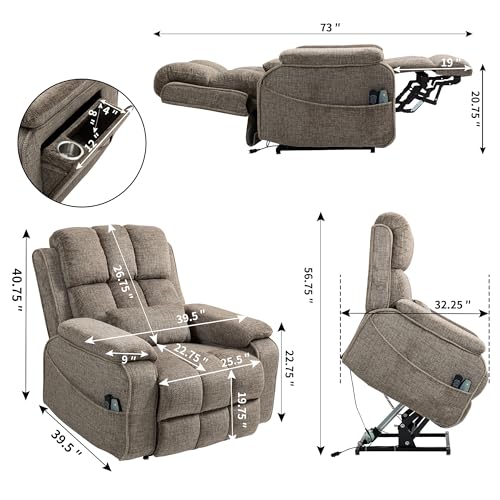 Lift Chair Recliner with Massage and Heat, Heavy Duty for Seniors, Brown V12888