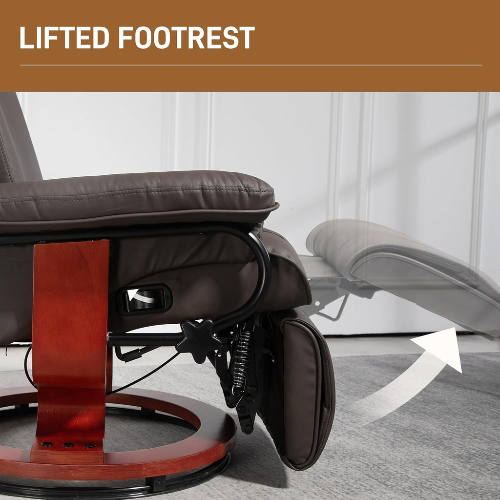 HOMCOM Manual Swivel Recliner Chair PU Leather with Footrest, Brown O9918