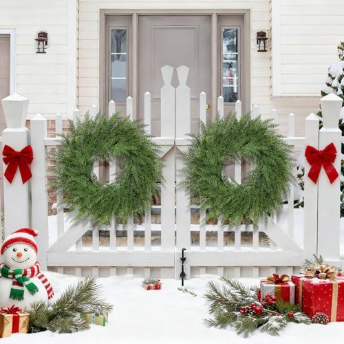 Lush Christmas Wreath with Red Berries 24 inch Faux Cedar for Front Door P46434